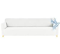 Poligino Funda para sofá con reposabrazos, 4 plazas, Extensible, Impermeable, de poliéster, 230-250 cm, Blanco