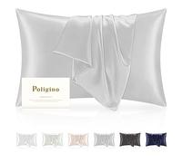 Poligino Fundas de Almohada 100% Seda, 22 Momme, Propiedades Antibacterianas, Baja Alergénicidad, la Funda de Almohada de Seda Protege Tu Cabello y Tu Piel, 1 PC 50x80cm,Plata