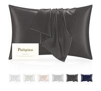 Poligino Fundas de Almohada 100% Seda, 22 Momme, Propiedades Antibacterianas, Baja Alergénicidad, la Funda de Almohada de Seda Protege Tu Cabello y Tu Piel, 1 PC 50x70cm,Gris