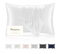 Poligino Fundas de Almohada 100% Seda, 22 Momme, Propiedades Antibacterianas, Baja Alergénicidad, la Funda de Almohada de Seda Protege Tu Cabello y Tu Piel, 1 PC 50x70cm,Blanco