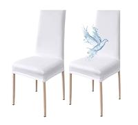 Poligino Fundas Sillas de Comedor Pack 2 Impermeable, Fundas para Sillas Elástica, Suave y Confortable, Blanco Puro