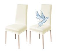 Poligino Fundas Sillas de Comedor Pack 2 Impermeable, Fundas para Sillas Elástica, Suave y Confortable, Crema Blanca