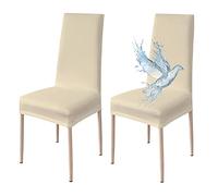 Poligino Fundas Sillas de Comedor Pack 2 Impermeable, Fundas para Sillas Elástica, Suave y Confortable, Beige