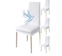 Poligino Fundas Sillas de Comedor Pack 4 Impermeable, Fundas para Sillas Elástica, Suave y Confortable, Blanco Puro