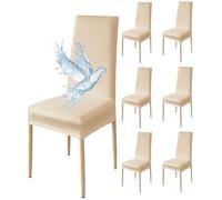 Poligino Fundas Sillas de Comedor Pack 6 Impermeable, Fundas para Sillas Elástica, Suave y Confortable, Beige