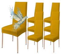 Poligino Fundas Sillas de Comedor Pack 6 Impermeable, Fundas para Sillas Elástica, Suave y Confortable, Amarillo