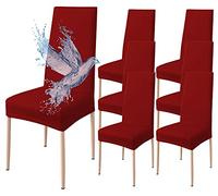 Poligino Fundas Sillas de Comedor Pack 6 Impermeable, Fundas para Sillas Elástica, Suave y Confortable, Burdeos
