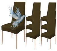 Poligino Fundas Sillas de Comedor Pack 6 Impermeable, Fundas para Sillas Elástica, Suave y Confortable, Marrón