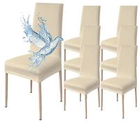 Poligino Fundas Sillas de Comedor Pack 6 Impermeable, Fundas para Sillas Elástica, Suave y Confortable, Beige
