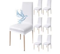 Poligino Fundas Sillas de Comedor Pack 6 Impermeable, Fundas para Sillas Elástica, Suave y Confortable, Blanco Puro