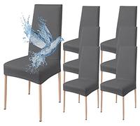 Poligino Fundas Sillas de Comedor Pack 6 Impermeable, Fundas para Sillas Elástica, Suave y Confortable, Gris Oscuro