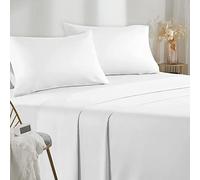 Poligino Sabanas Cama 150 - Juego Sábanas 4 Piezas - Sábanas Bajera Ajustable - Encimera - 2 Funda de Almohada 50x80 (Cama 150-150x190/200 cm, Blanco)