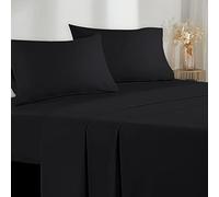 Poligino Sabanas Cama 150 - Juego Sábanas 4 Piezas - Sábanas Bajera Ajustable - Encimera - 2 Funda de Almohada 50x80 (Cama 150-150x190/200 cm, Negro)