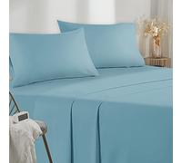 Poligino Sabanas Cama 150 - Juego Sábanas 4 Piezas - Sábanas Bajera Ajustable - Encimera - 2 Funda de Almohada 50x80 (Cama 150-150x190/200 cm, Azúl Claro)