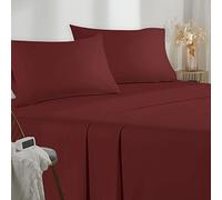 Poligino Sabanas Cama 150 - Juego Sábanas 4 Piezas - Sábanas Bajera Ajustable - Encimera - 2 Funda de Almohada 50x80 (Cama 150-150x190/200 cm, Burdeos)