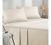 Poligino Sabanas Cama 160 - Juego Sábanas 4 Piezas - Sábanas Bajera Ajustable - Encimera - 2 Funda de Almohada 50x80 (Cama 160-160x190/200 cm, Beige)