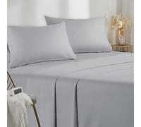 Poligino Sabanas Cama 160 - Juego Sábanas 4 Piezas - Sábanas Bajera Ajustable - Encimera - 2 Funda de Almohada 50x80 (Cama 160-160x190/200 cm, Gris Claro)