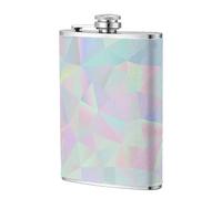 Poligonal holográfico iridiscente abstracto,Frasco de acero inoxidable 304 de 8 oz con funda de cuero sintético, frasco de bolsillo para licor plano para exteriores