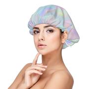 Poligonal holográfico iridiscente abstracto,Gorro de dormir de satén para adultos - Gorro de dormir elástico para mujer, cubrecabello nocturno