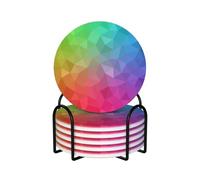 Poligonal Multicolor Que Consta de triángulos y arcoíris,Posavasos Redondos de cerámica, Almohadilla para Tazas, Juego de 6 Posavasos para Bebidas