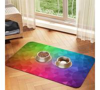 Poligonal Multicolor Que Consta de triángulos y arcoíris,Tapete para Comida de Mascotas, manteles Individuales de Cuero sintético para Gatos y Perros,30x45cm