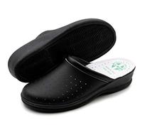 Poligono Chanclas sanitarias anatómicas para hombre y mujer, zapatillas ortopédicas cómodas con parte superior de piel auténtica perforada,mujer Negro 38
