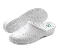 Poligono Chanclas sanitarias anatómicas para hombre y mujer, zapatillas ortopédicas cómodas con parte superior de piel auténtica perforada,mujer Blanco 37