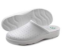 Chanclas sanitarias anatómicas para Hombre y Mujer, Zapatillas ortopédicas cómodas con Parte Superior de Piel auténtica Perforada,Hombre Blanco 42