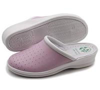 Poligono Chanclas sanitarias anatómicas para hombre y mujer, zapatillas ortopédicas cómodas con parte superior de piel auténtica perforada,mujer Rosa 35