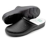 Poligono Chanclas sanitarias anatómicas para hombre y mujer, zapatillas ortopédicas cómodas con parte superior de piel auténtica perforada,hombre Negro 45