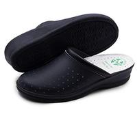 Poligono Chanclas sanitarias anatómicas para hombre y mujer, zapatillas ortopédicas cómodas con parte superior de piel auténtica perforada,mujer Azul 36