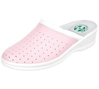 Poligono Chanclas sanitarias anatómicas para hombre y mujer, zapatillas ortopédicas cómodas con parte superior de piel auténtica perforada,mujer Rosa 38