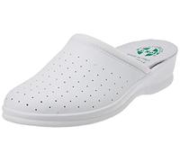 Poligono Chanclas sanitarias anatómicas para hombre y mujer, zapatillas ortopédicas cómodas con parte superior de piel auténtica perforada,mujer Blanco 37