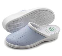 Poligono Chanclas sanitarias anatómicas para hombre y mujer, zapatillas ortopédicas cómodas con parte superior de piel auténtica perforada,mujer Azul cielo 38