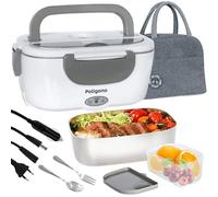 Poligono Fiambrera Electrica 1.5L, Fiambreras Comida Trabajo,Calentador de Comida Termica para Trabajo, Acero Inoxidable, (55W/220V), Gris