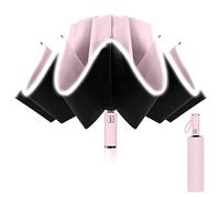 Paraguas Plegable Automático, Paraguas Invertido, Paraguas Plegable Antiviento 10 Varillas para Hombre Mujer, Diámetro 105cm (Rosa)
