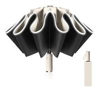 Paraguas Plegable Automático, Paraguas Invertido, Paraguas Plegable Antiviento 10 Varillas para Hombre Mujer, Diámetro 105cm (Beige)