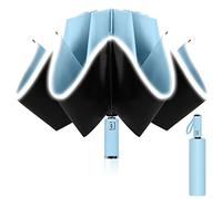 Poligono Paraguas Plegable Automático, Paraguas Invertido, Paraguas Plegable Antiviento 10 Varillas para Hombre Mujer, Diámetro 105cm (Azul cielo)