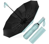 Paraguas Plegable Automático, Paraguas Plegable Antiviento, Paraguas Grande 12 Varillas para Hombres Mujer, Diámetro 105cm (Verde Menta)