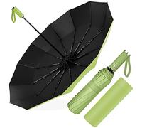 Paraguas Plegable Automático, Paraguas Plegable Antiviento, Paraguas Grande 12 Varillas para Hombres Mujer, Diámetro 105cm (Verde)