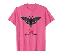 Polilla a una Llama: atracción Nocturna mística Camiseta, Hombre, Rosa Jaspeado, M