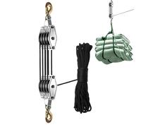 Polipasto de alto rendimiento: cuerda duradera de 65 pies, polea de 4 ruedas, accesorios de taller fiables | Rodillo tensor eficiente para exteriores para levantar almacenes de alta capacidad y fuerza