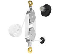 Polipasto de cuerda con cojinete de metal de 4400 lb, sistema de polea y aparejo de 8:1, capacidad de carga de 2200 lb, polipasto de cuerda resistente de 65 pies