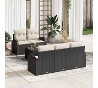 Poliratán Acero Exterior Jardín Moderno Rectangular 6 Piezas Negro | Conjunto de sofá de jardín 6 uds. Negro ratán sintético con mesa de vidrio templado, modular y resistente UV para terraza o
