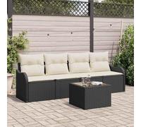 Poliratán resistente a la intemperie modular rectangular Negro 231x62x69 cm | Conjunto de sofá de jardín 5 uds. 4 plazas poliratán con mesa y cojines resistente UV para terraza exterior