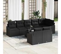 Poliratán resistente a la intemperie para jardín terraza Negro 55 x 55 x 37 | Juego de sofás de jardín 9 piezas ratán sintético negro con mesa, resistente intemperie, sofá módulo exterior terraza