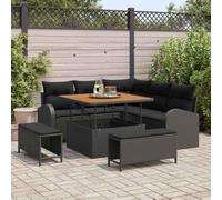Poliratán resistente a UV modulares terraza 8 piezas 100x100x71 cm Negro | Conjunto de sofa de jardin 8 uds 7 plazas Negro poliratán con almacenamiento para exterior terraza patio muebles modulares