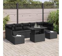 Poliratán Resistente Exterior Moderno Rectangular 62x55x85 cm Negro 8 uds | Juego de Sofá 8 uds. Negro Ratán Sintético Exterior Muebles Jardín Terraza Modular con Mesa Elevable y Cojines Impermeables