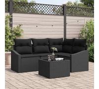 Poliratán tejido para terraza y jardín sofá módulo negro 55x55x37cm | Conjunto de sofás de jardín 5 uds. Negro Ratán Sintético con Mesa, Resistente a la Intemperie para Terraza y Patio
