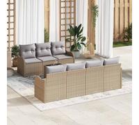 Polirratán Acero Recubierto Jardín Moderno Sofá Rectangular 2 Piezas Beige | Juego de Sofá Modular Exterior Beige Polirratán con Mesa de Vidrio Templado para Jardín Terraza Patio Resistente UV